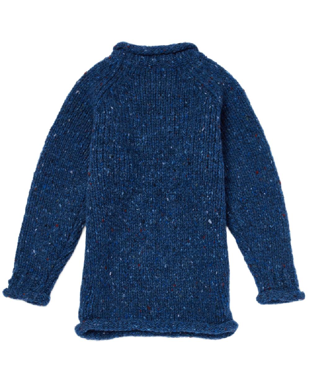 Navy Blue Coloured Aran Childrens Roll Neck Raglan Crew Sweater on white background 