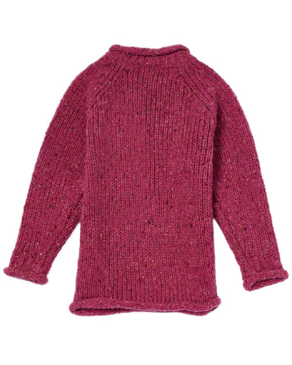 Pink Coloured Aran Childrens Roll Neck Raglan Crew Sweater on white background 