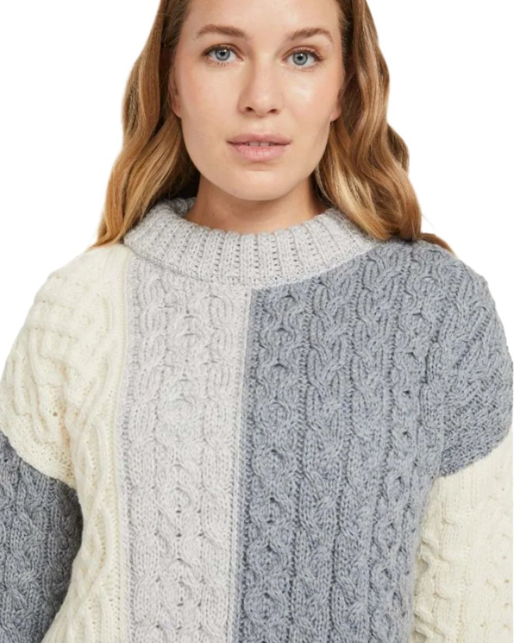 Dawn Coloured Aran Cobh Sweater on white background 