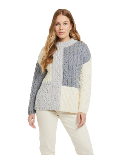 Dawn Coloured Aran Cobh Sweater on white background 