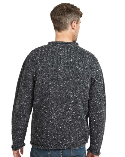 Charcoal Coloured Aran Donegal Wool Crew Neck Sweater on white background 