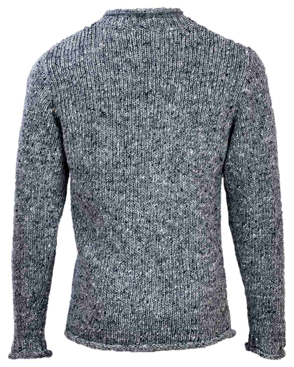 Silver Coloured Aran Donegal Wool Crew Neck Sweater on white background 