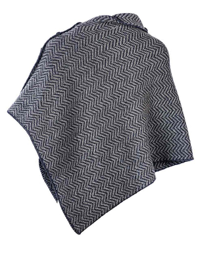 Charcoal Coloured Aran Herringbone Poncho with Buttons on white background 