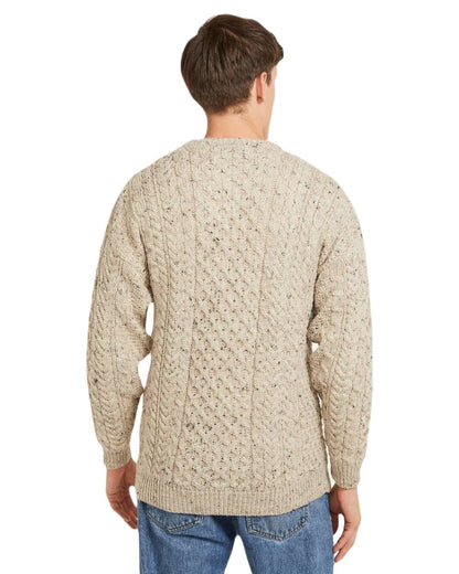 Flecked Oat coloured Aran Mens Inishbofin Traditional Sweater on white background 