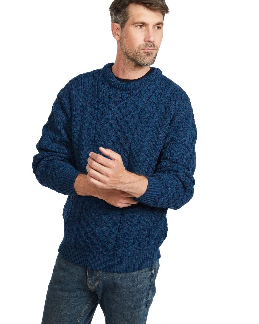 Atlantic Coloured Aran Inisheer Traditional Sweater on white background 