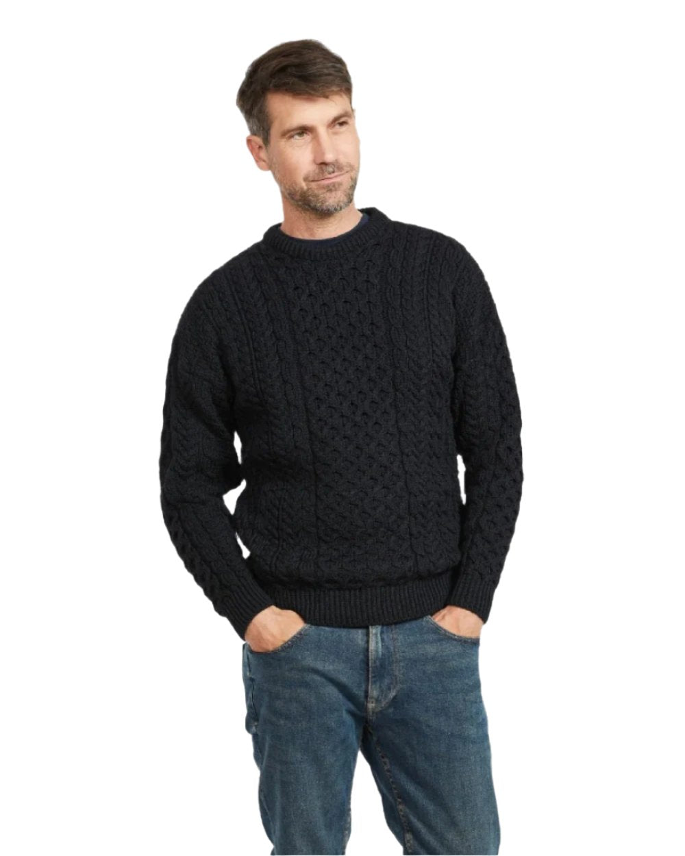 Black Coloured Aran Inisheer Traditional Sweater on white background 