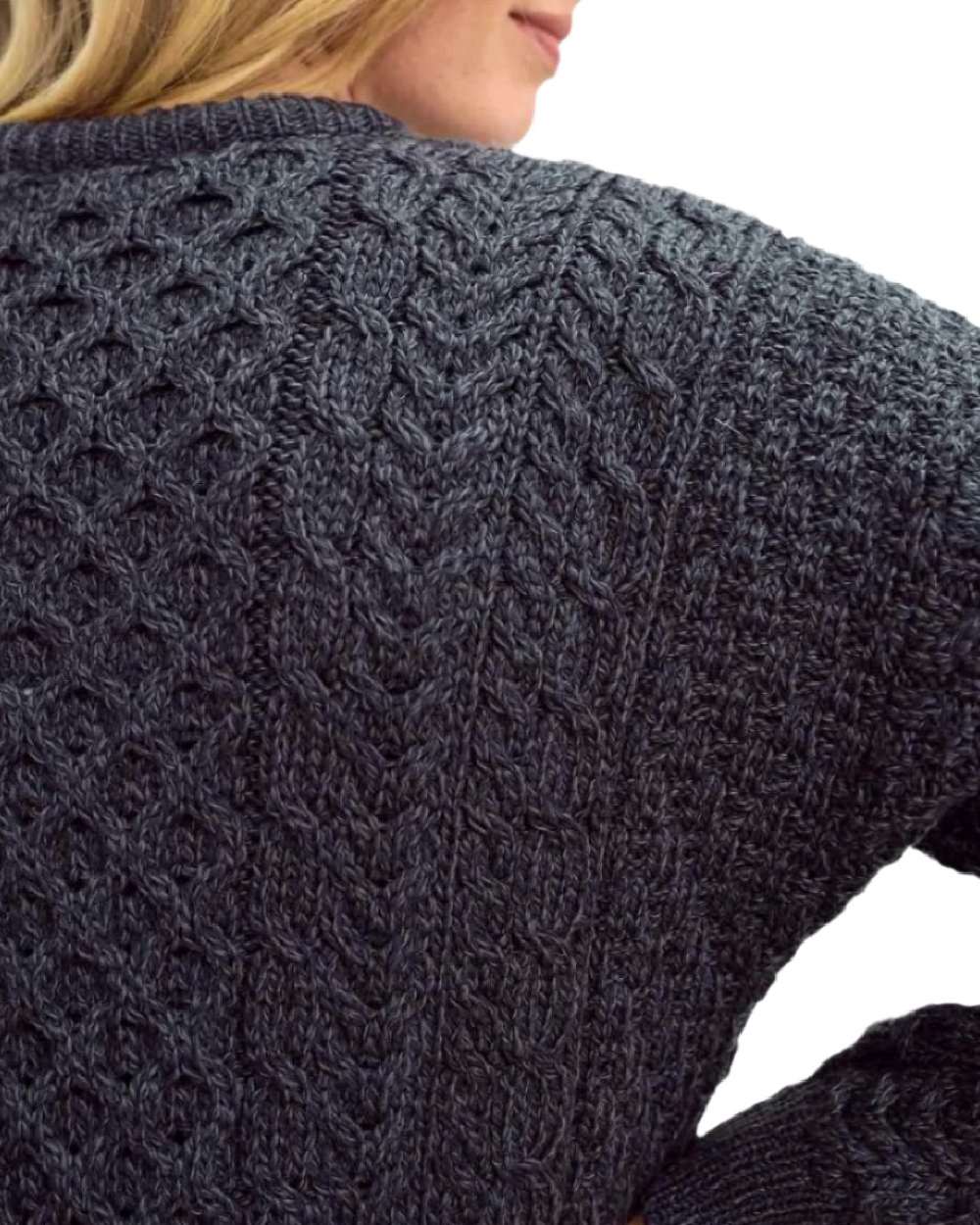 Charcoal Coloured Aran Inisheer Traditional Sweater on white background 