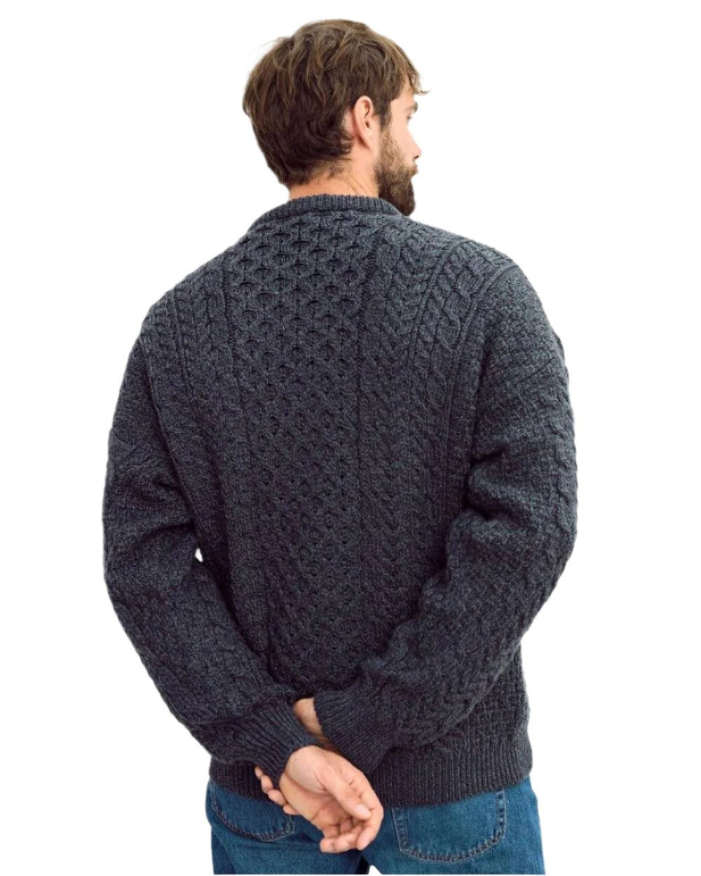 Charcoal Coloured Aran Inisheer Traditional Sweater on white background 