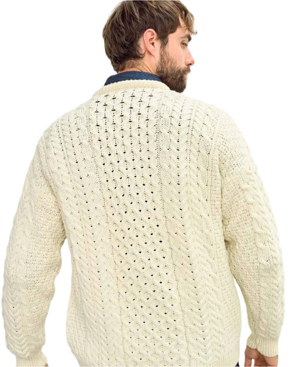 Cream Coloured Aran Inisheer Traditional Sweater on white background 