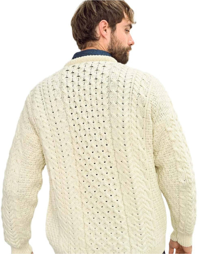 Cream Coloured Aran Inisheer Traditional Sweater on white background 