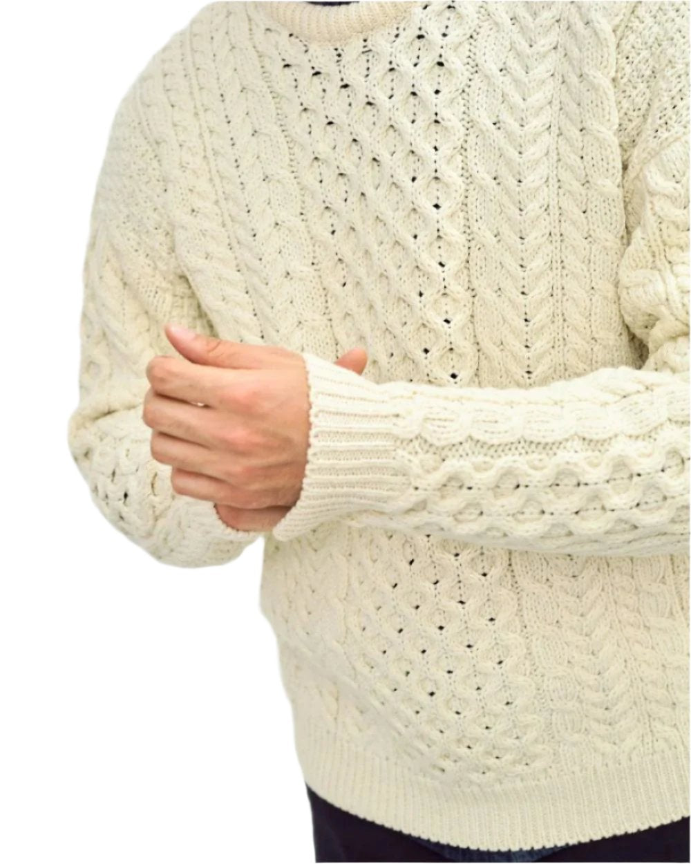 Cream Coloured Aran Inisheer Traditional Sweater on white background 