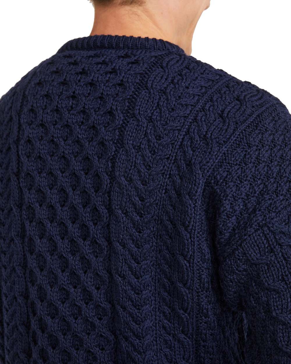 Navy Coloured Aran Inisheer Traditional Sweater on white background 