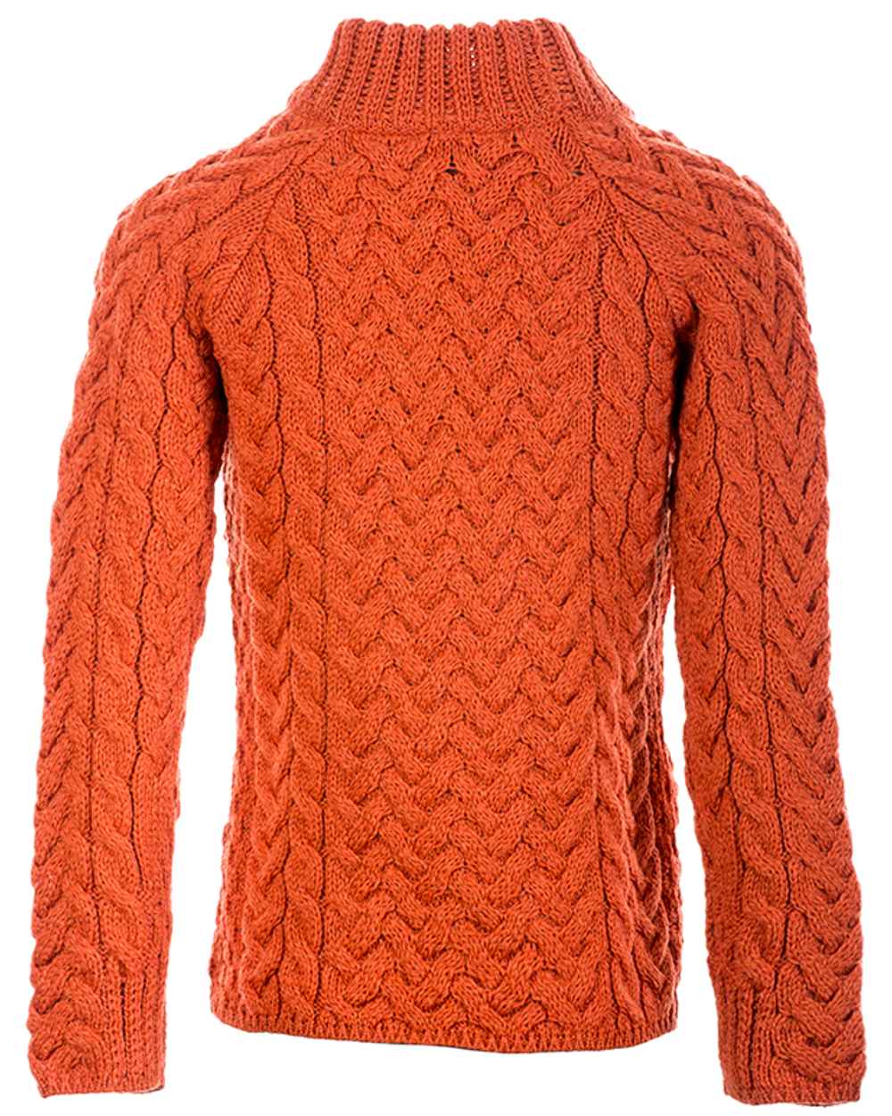 Autumn Leaf Coloured Aran Knightstown Womens Crew Neck Sweater on white background 