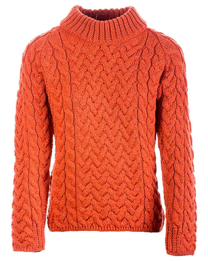 Autumn Leaf Coloured Aran Knightstown Womens Crew Neck Sweater on white background 