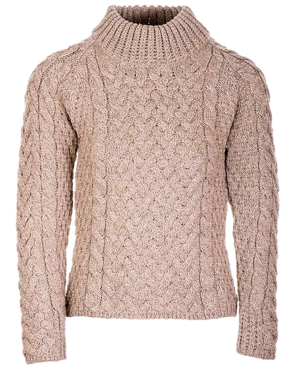 Wicker Coloured Aran Knightstown Womens Crew Neck Sweater on white background 