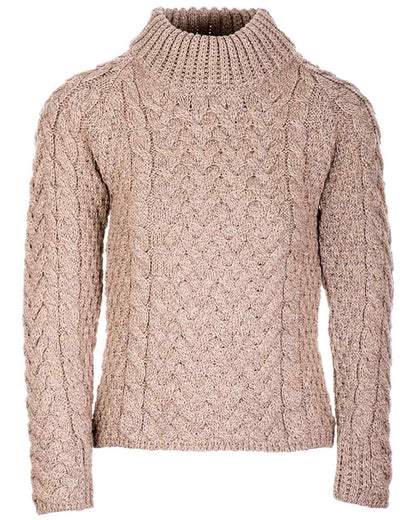 Wicker Coloured Aran Knightstown Womens Crew Neck Sweater on white background 