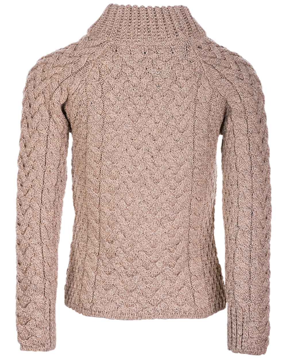 Wicker Coloured Aran Knightstown Womens Crew Neck Sweater on white background 