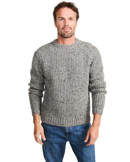 Light Grey Coloured Aran Mens Killykeen Fisherman Ribbed Crew on white background 