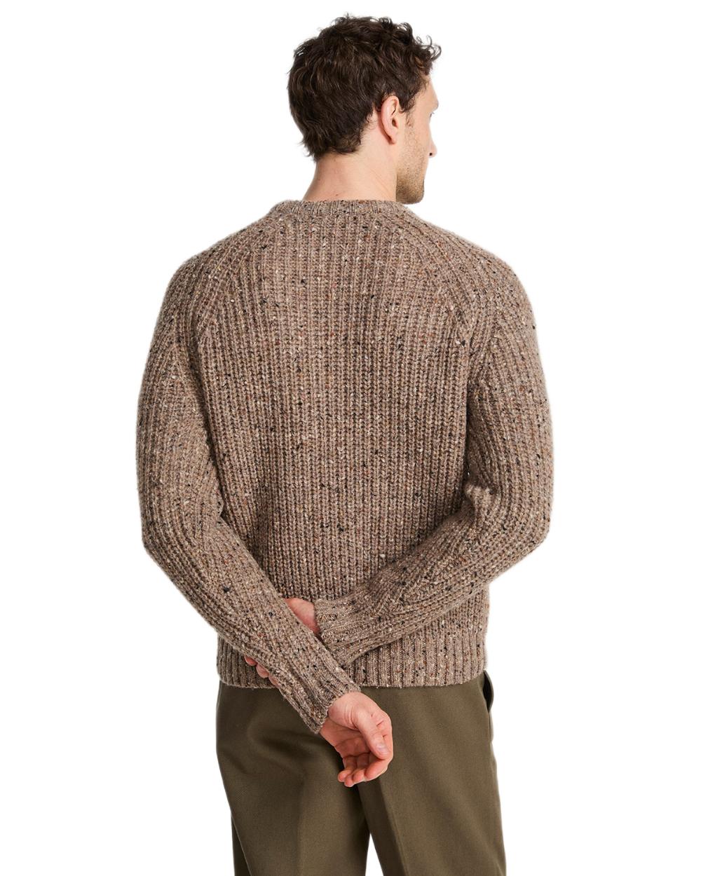 Oat Coloured Aran Mens Killykeen Fisherman Ribbed Crew on white background 