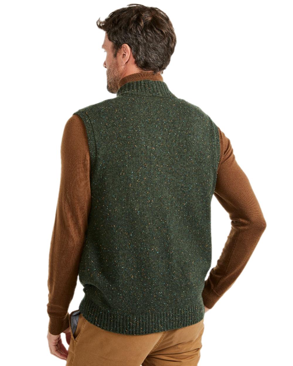 Green Coloured Aran Mens Rossport Nepped Gilet on white background 