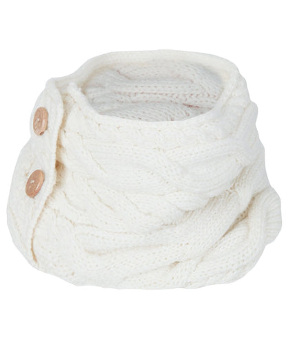 Cream colour Aran Merino Wool Button Snood on white background 