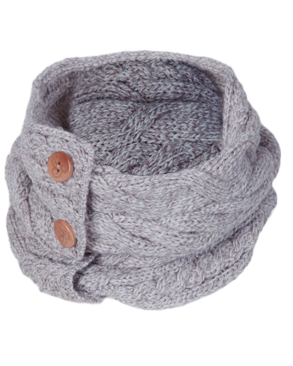 Light Grey colour Aran Merino Wool Button Snood on white background 