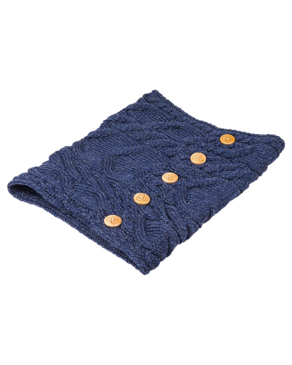 Navy colour Aran Merino Wool Button Snood on white background 