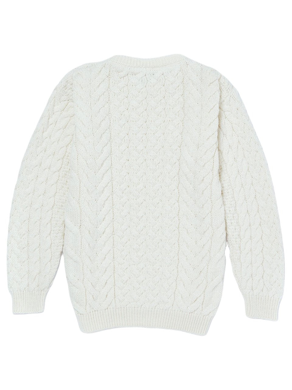 Cream Coloured Aran Merino Wool Crew Neck Jumper on white background 