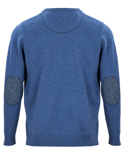 Blue Coloured Aran Merino Wool Crew Neck Sweater on white background 