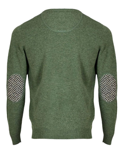 Green Coloured Aran Merino Wool Crew Neck Sweater on white background 