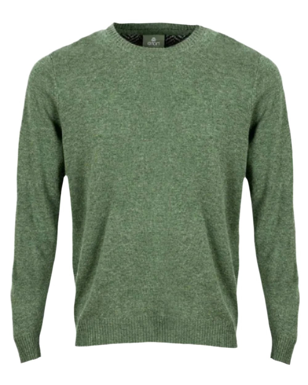 Green Coloured Aran Merino Wool Crew Neck Sweater on white background 