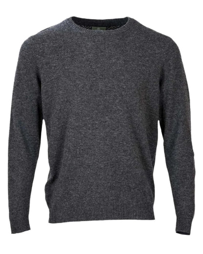 Grey Coloured Aran Merino Wool Crew Neck Sweater on white background 