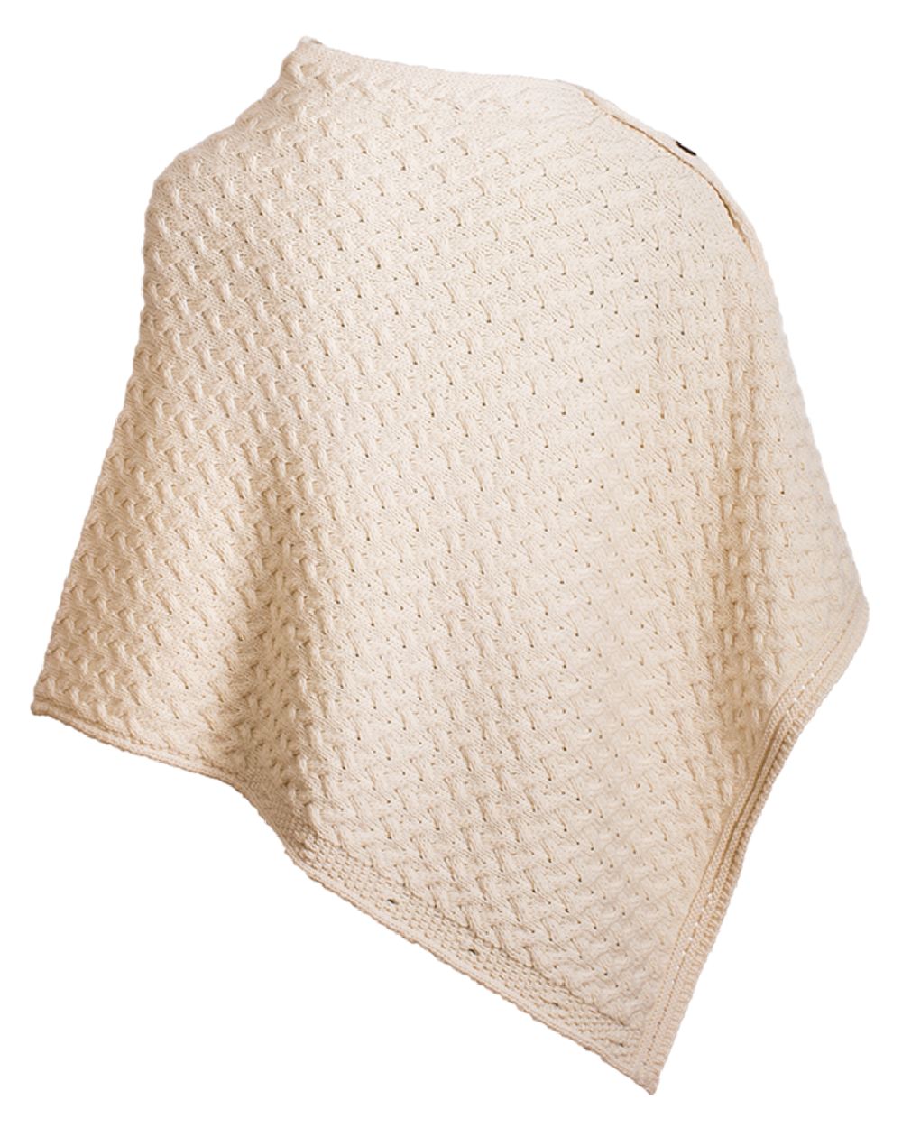 Cream Coloured Aran Merino Wool Knit Button Poncho on white background 