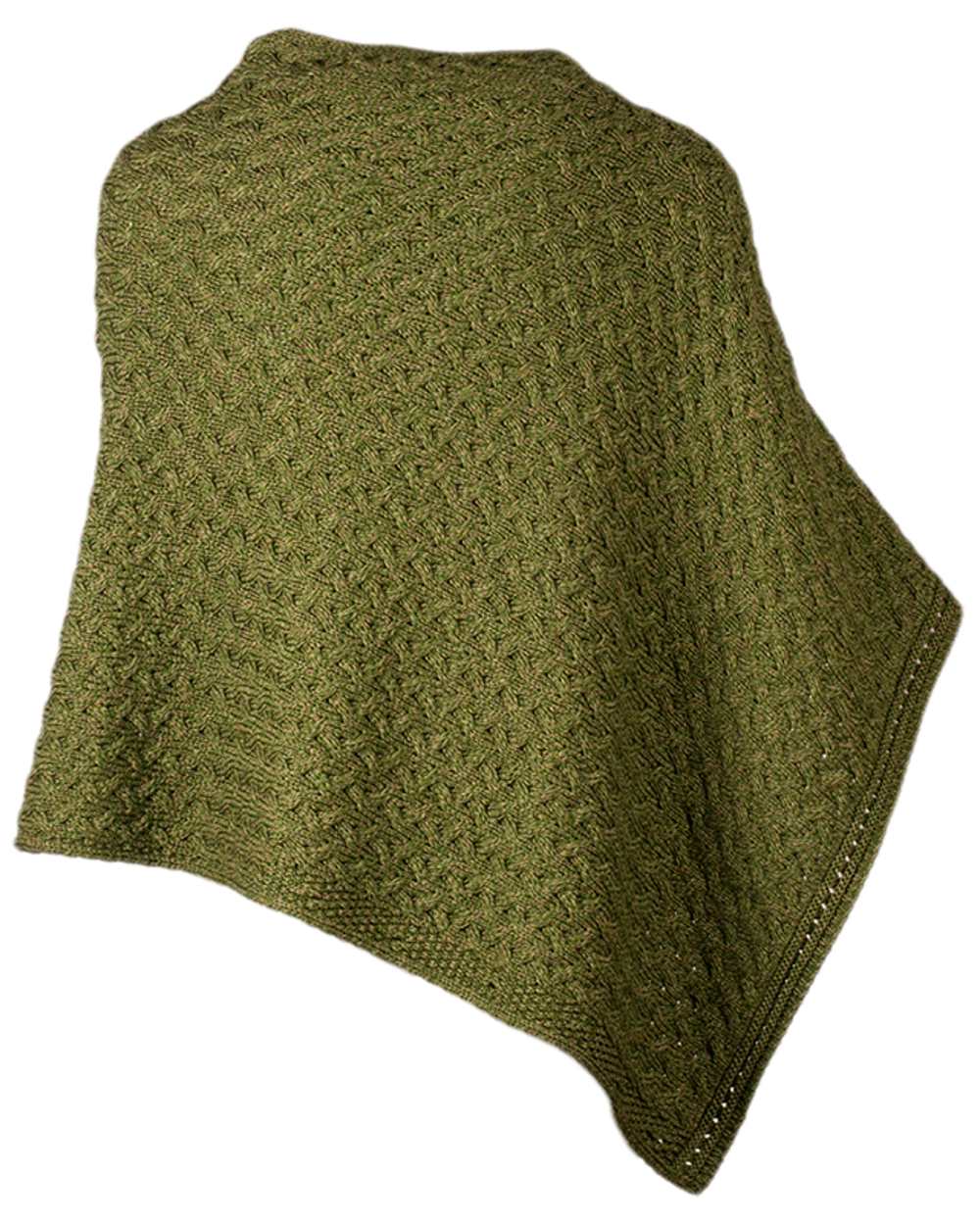 Sage Green Coloured Aran Merino Wool Knit Button Poncho on white background 