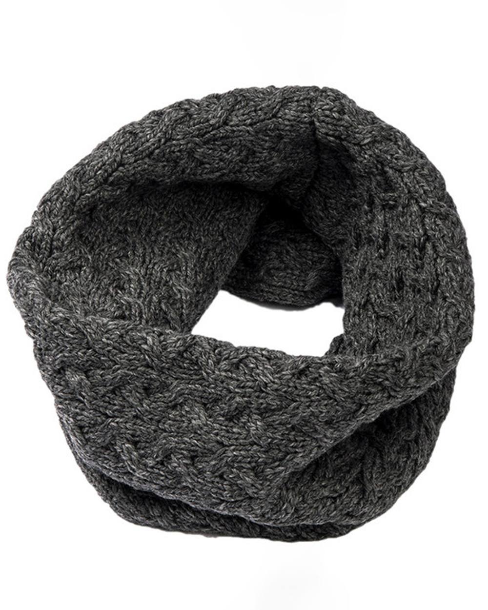 Charcoal coloured Aran Merino Wool Snood on white background 