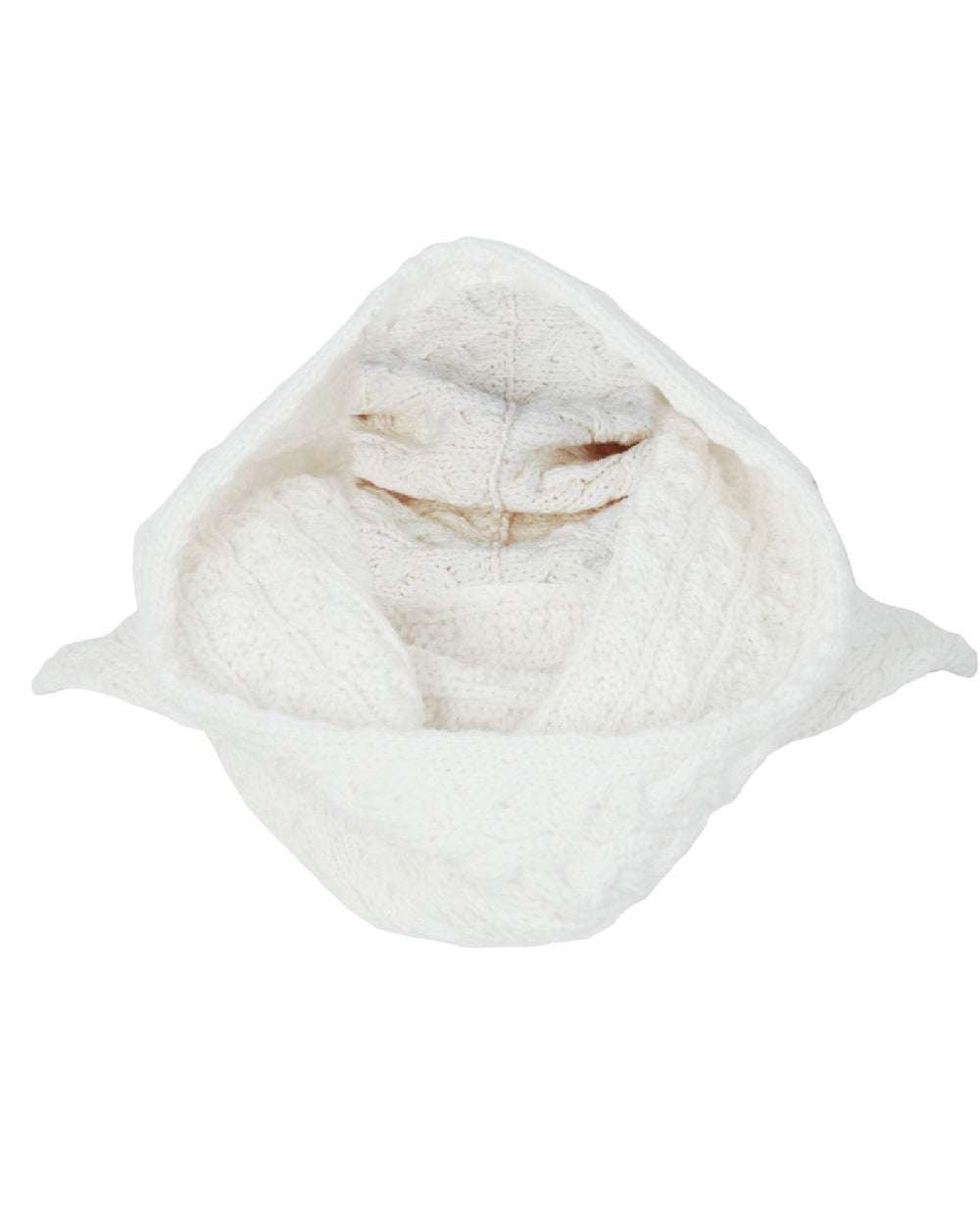 Cream coloured Aran Merino Wool Snood on white background 