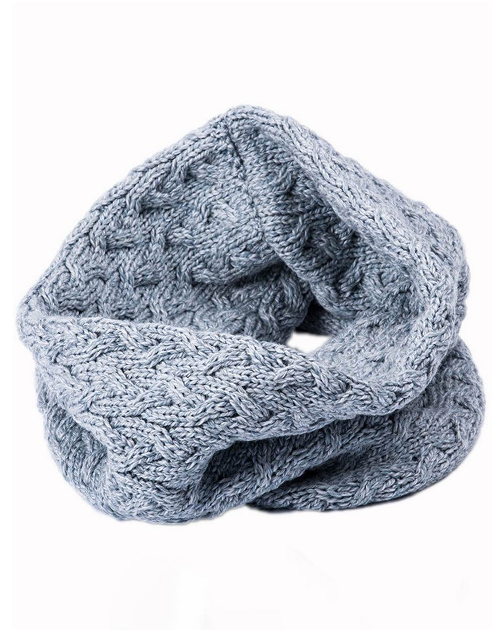 Grey coloured Aran Merino Wool Snood on white background 