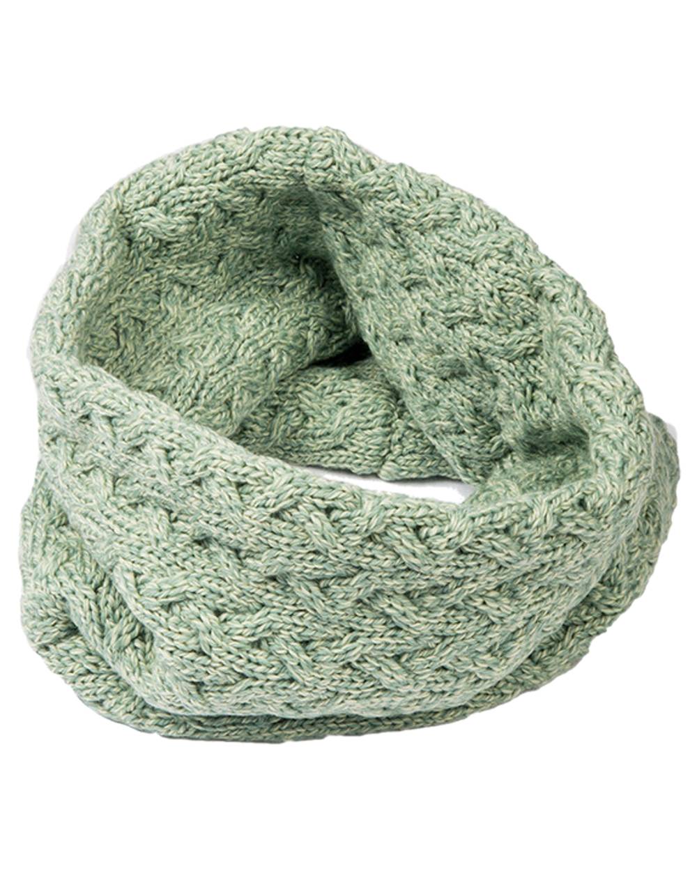 Mint Green coloured Aran Merino Wool Snood on white background 