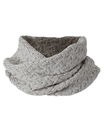 Oat coloured Aran Merino Wool Snood on white background 