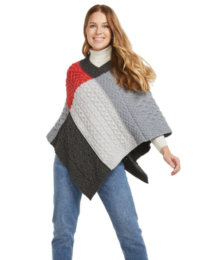 Dusk Coloured Aran Salthill Poncho on white background 