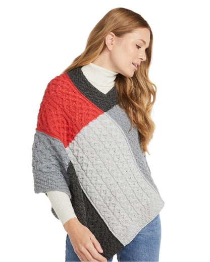 Dusk Coloured Aran Salthill Poncho on white background 