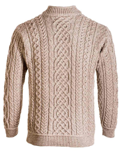 Oat Coloured Aran Supersoft Merino 1/2 Zip Jumper on white background 