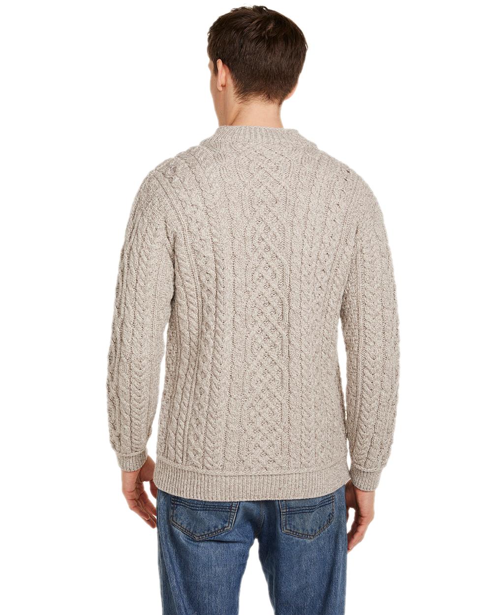 Oat Coloured Aran Supersoft Merino 1/2 Zip Jumper on white background 