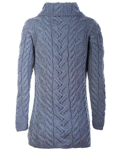 Ocean Grey Coloured Aran Supersoft Merino Wool Long Cardigan on white background 