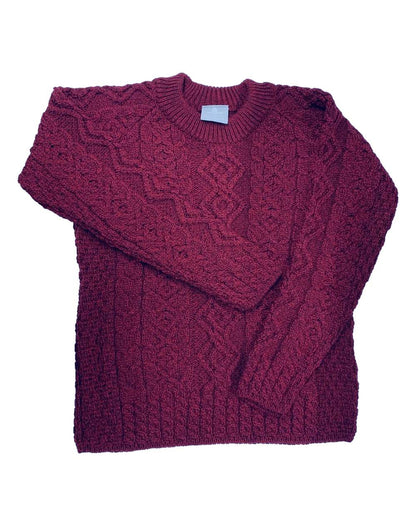 Rua Red Coloured Aran Sweater with Raglan Sleeve on white background 