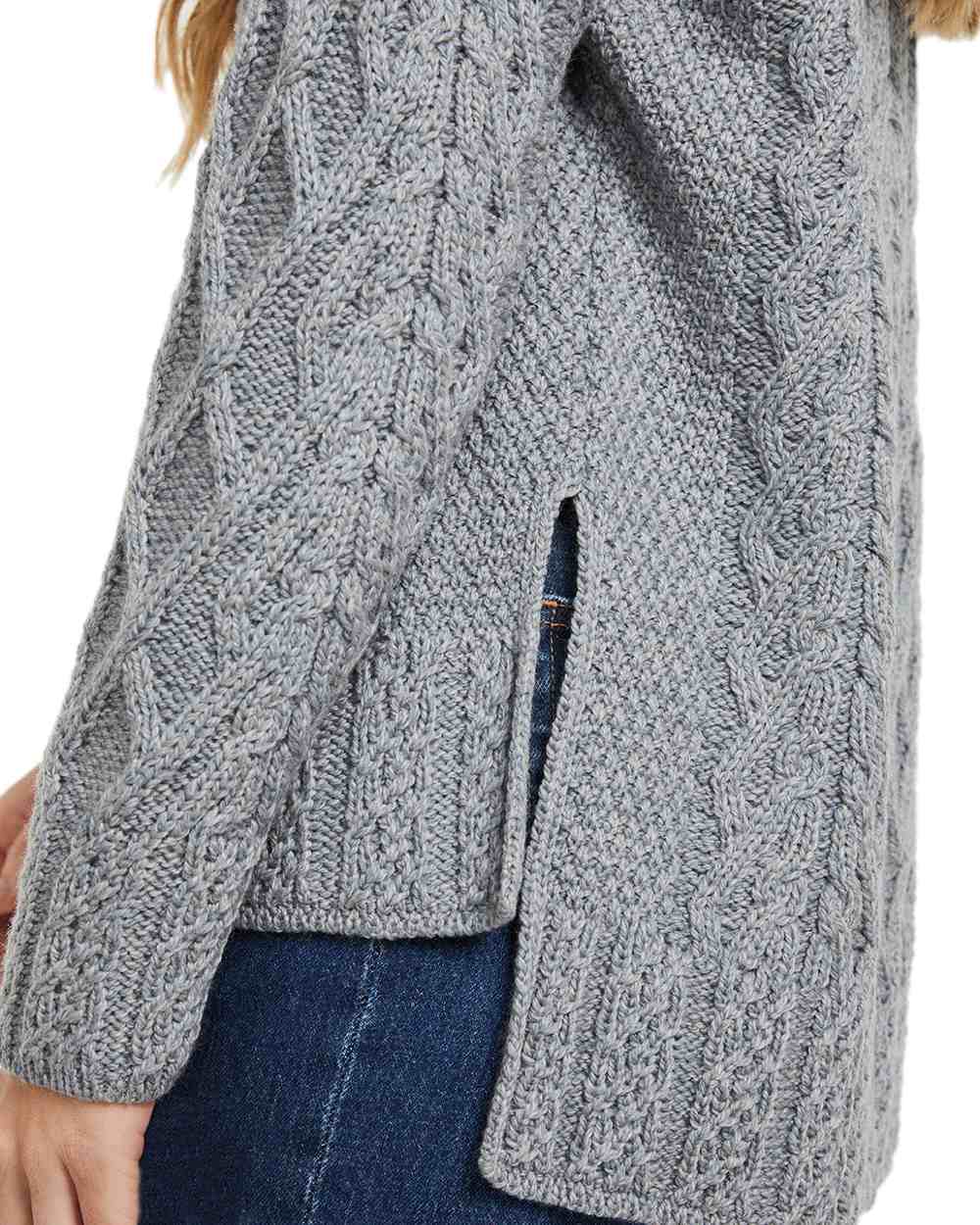 Grey Coloured Aran Vented Box Sweater on white background 