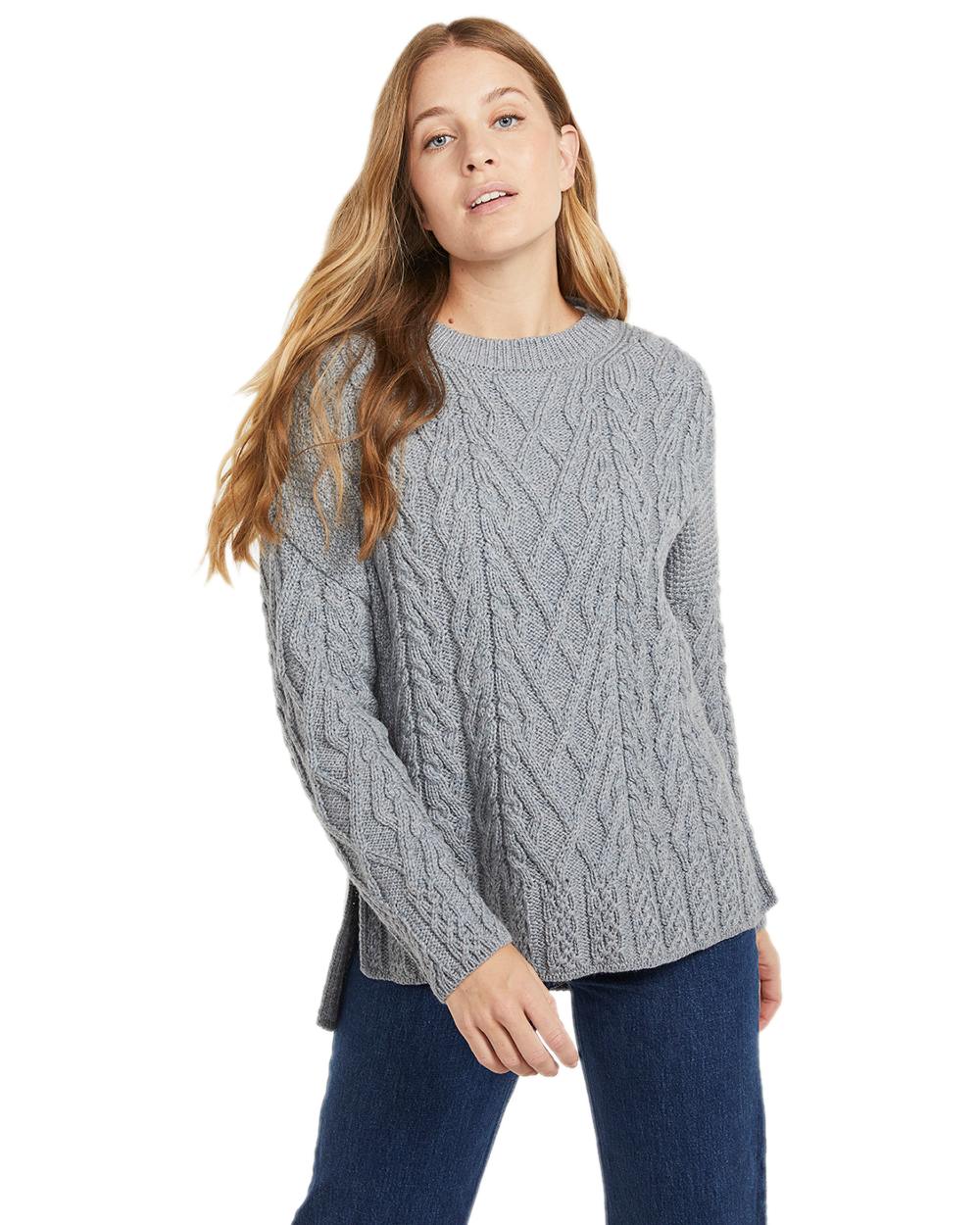 Grey Coloured Aran Vented Box Sweater on white background 