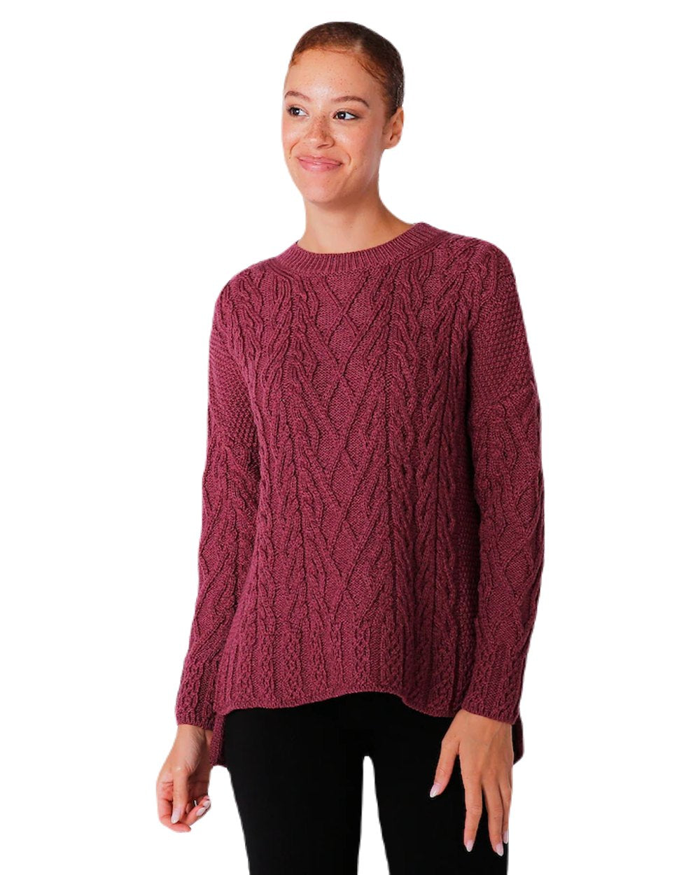 Jam Coloured Aran Vented Box Sweater on white background 