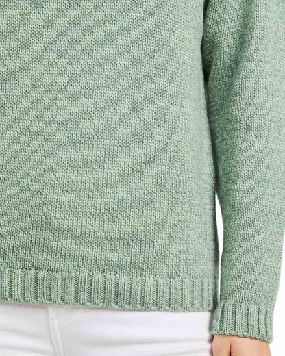 Mint Coloured Aran Womens Aoife Supersoft Crewneck Sweater on white background 