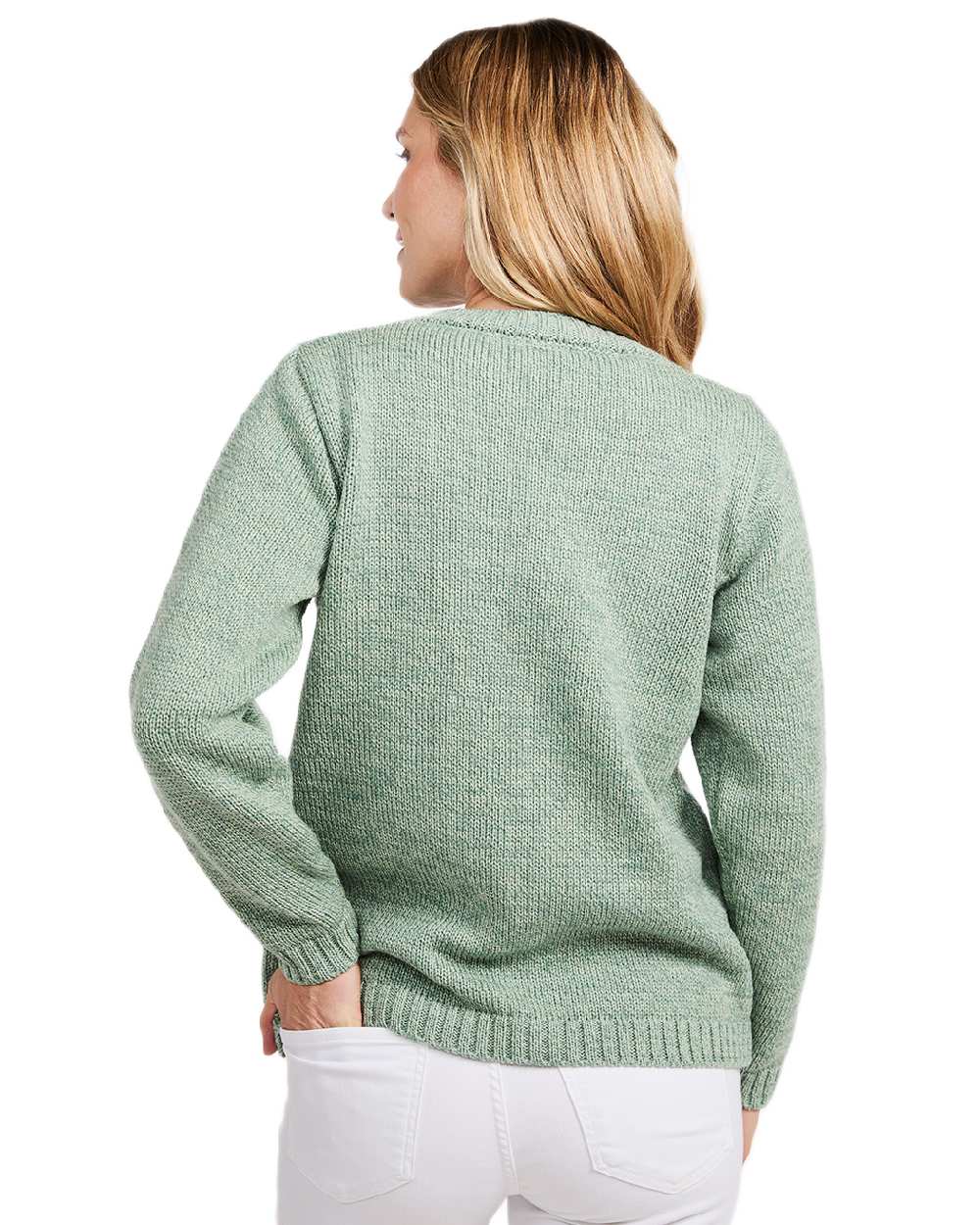 Mint Coloured Aran Womens Aoife Supersoft Crewneck Sweater on white background 